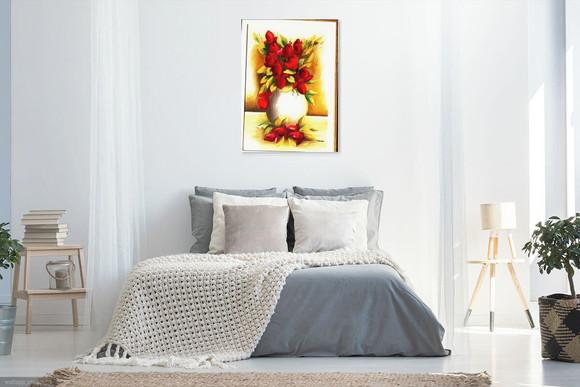 Quadros Pintura Tulipas Vermelhas no Vaso Black Friday