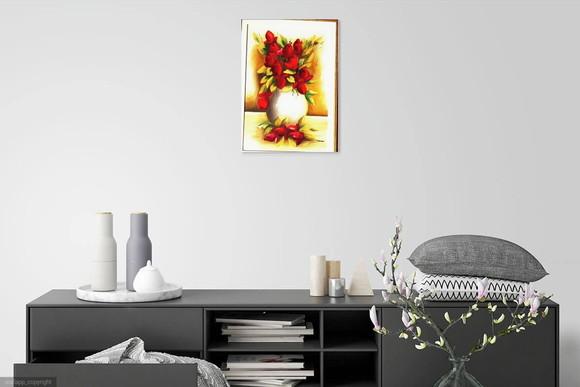 Quadros Pintura Tulipas Vermelhas no Vaso Black Friday