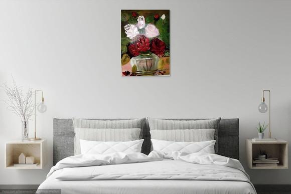 Quadros Rosas Brancas e Vermelho Presente de Natal