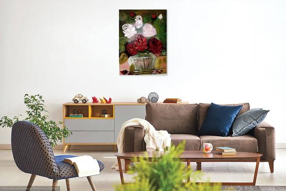 Quadros Rosas Brancas e Vermelho Presente de Natal