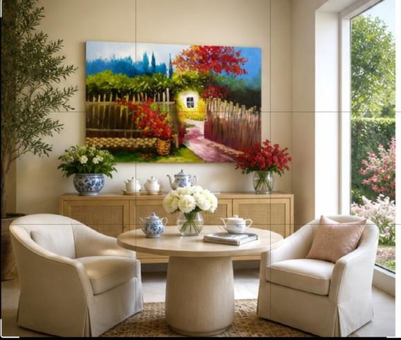 Quadros Sala Pintura Tela Paisagem Jardim Presente de Natal