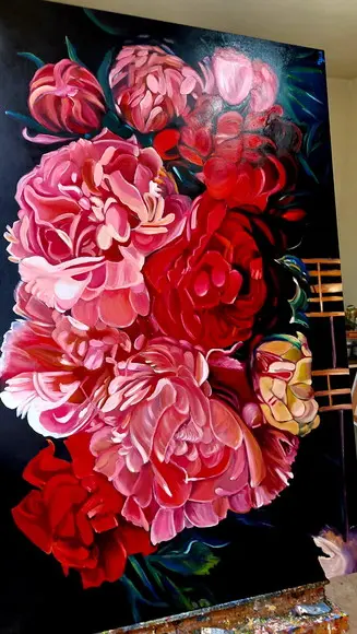 Par de Quadros Decorativos Floral Peonias Presente de Natal