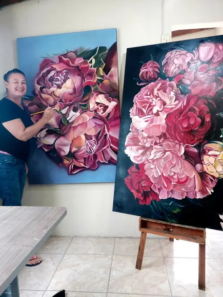 Par de Quadros Decorativos Floral Peonias Presente de Natal