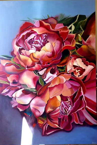 Par de Quadros Decorativos Floral Peonias Presente de Natal