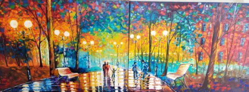 Par de Quadros Decorativos Paisagem Pintura em Tela Família