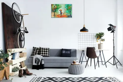 Quadro Abstrato Moderno Casal com Cão Presente de Natal