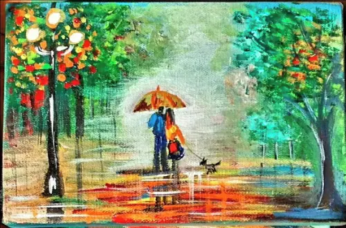 Quadro Abstrato Moderno Casal com Cão Presente de Natal