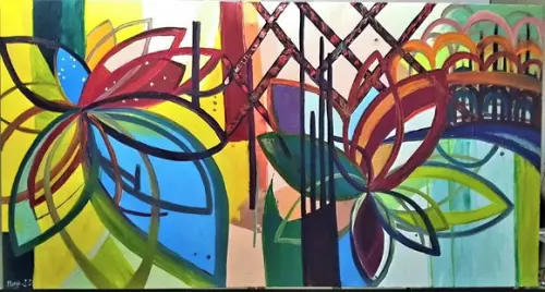 Quadro Abstrato Moderno Linhas Geométricas Presente de Natal