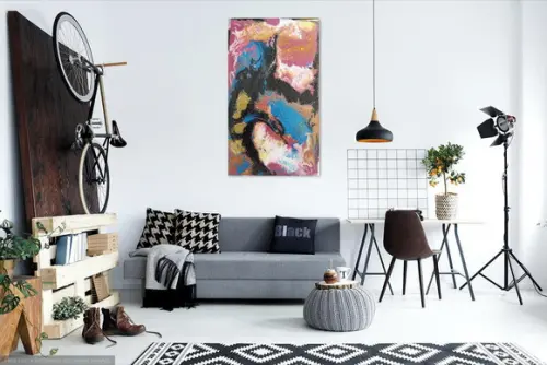 Quadro Abstrato Moderno Multicor para Sala Presente de Natal