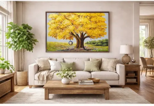 Quadro Crianças Brincando Ipê Amarelo Presente de Natal