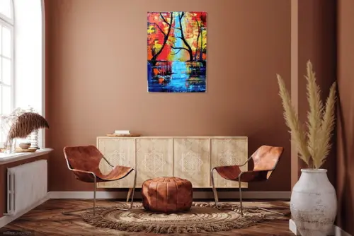Quadro Decorarivo Paisagem com Lago Outono Presente de Natal