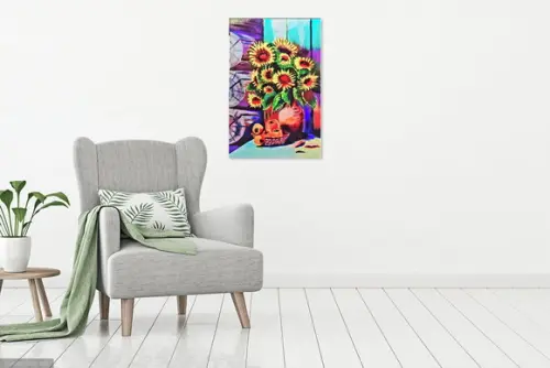 Quadro Decorativo Floral Girassol no Vaso Presente de Natal