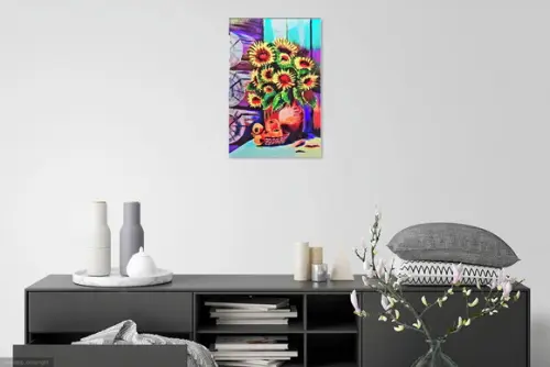 Quadro Decorativo Floral Girassol no Vaso Presente de Natal