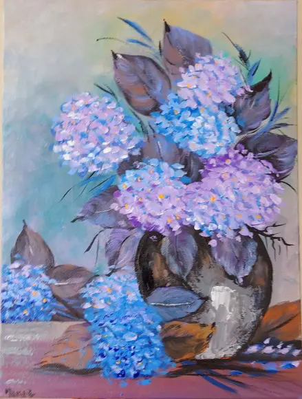Quadro Decorativo Floral Hortênsias Lilás Presente de Natal