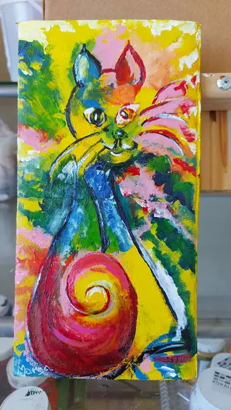 Quadro Decorativo Gato Abstrato Amo Animal Presente de Natal
