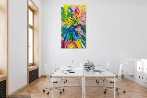 Quadro Decorativo Gato Abstrato Amo Animal Presente de Natal