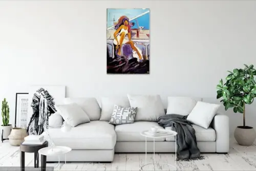 Quadro Decorativo Mulher Gato Branco Vinho Presente de Natal