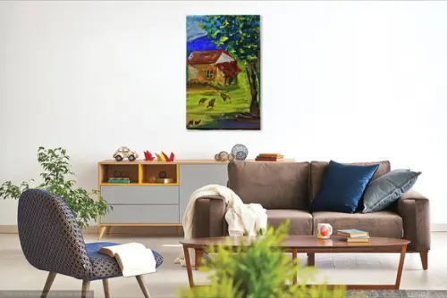 Quadro Decorativo Paisagem Campo Galinhas Presente de Natal