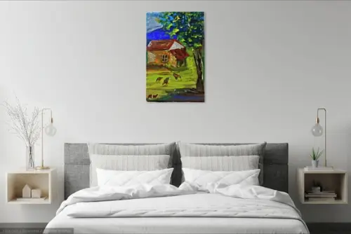 Quadro Decorativo Paisagem Campo Galinhas Presente de Natal