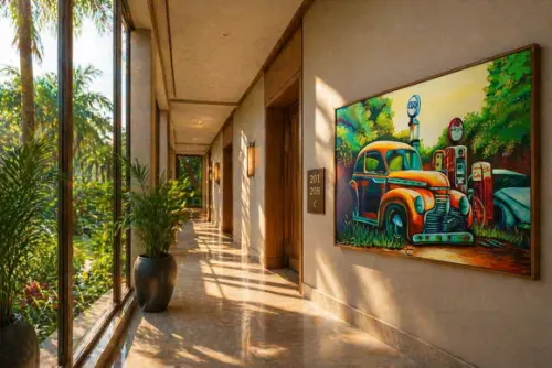 Quadro Decorativo Paisagem Carro Antigo Presente de Natal