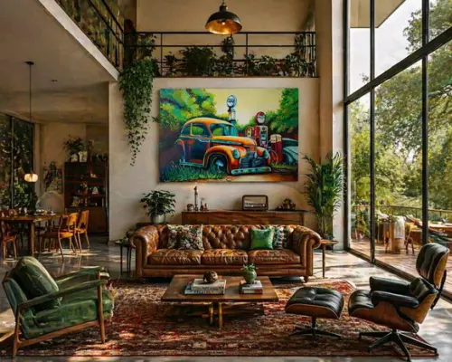 Quadro Decorativo Paisagem Carro Antigo Presente de Natal