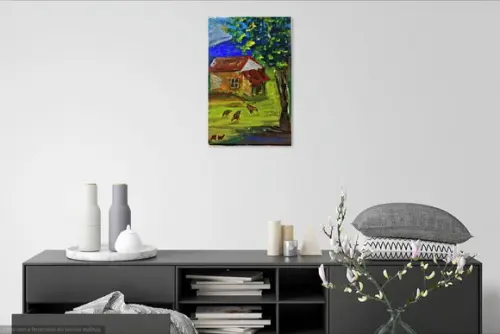 Quadro Decorativo Paisagem Campo Galinhas Presente de Natal