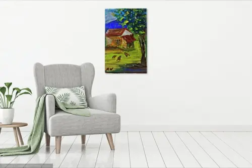 Quadro Decorativo Paisagem Campo Galinhas Presente de Natal
