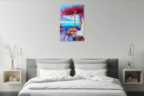 Quadro Decorativo Paisagem Mar Buganvillea Presente de Natal