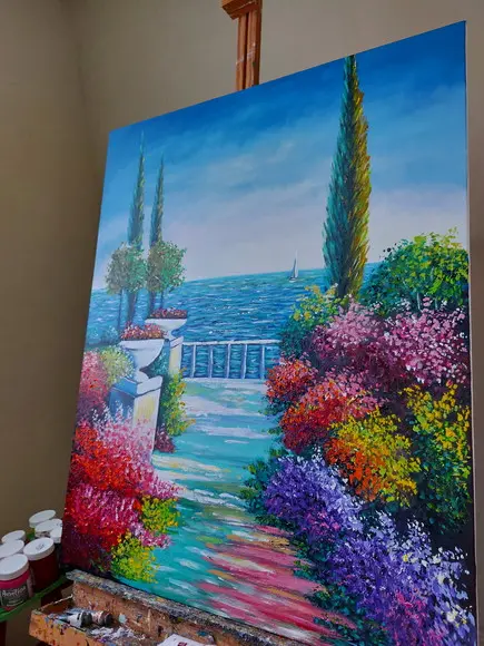 Quadro Decorativo Paisagem Mar Jardim Presente de Natal