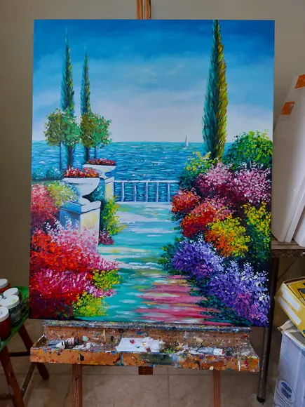 Quadro Decorativo Paisagem Mar Jardim Presente de Natal