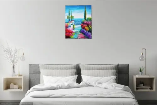 Quadro Decorativo Paisagem Mar Jardim Presente de Natal