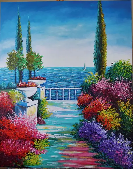 Quadro Decorativo Paisagem Mar Jardim Presente de Natal