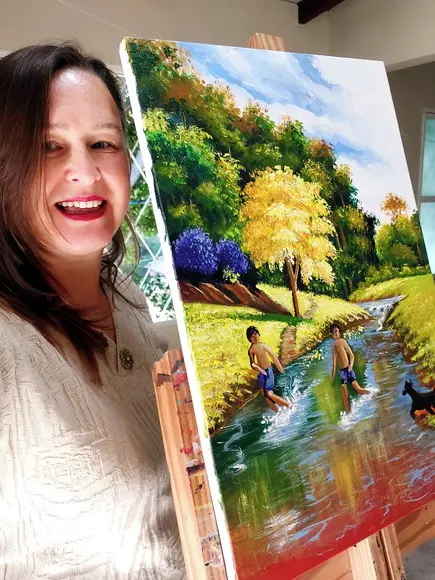 Quadro Decorativo Paisagem Meninos no Rio Presente de Natal