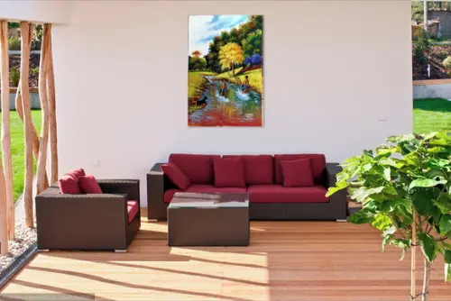 Quadro Decorativo Paisagem Meninos no Rio Presente de Natal