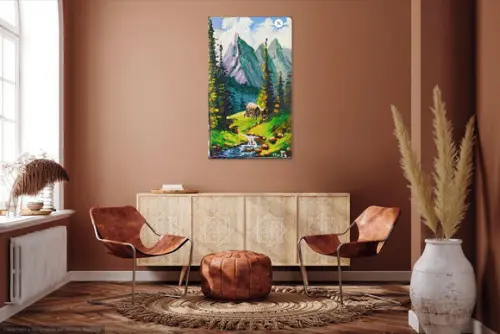 Quadro Decorativo Paisagem Montanha Riacho Presente de Natal