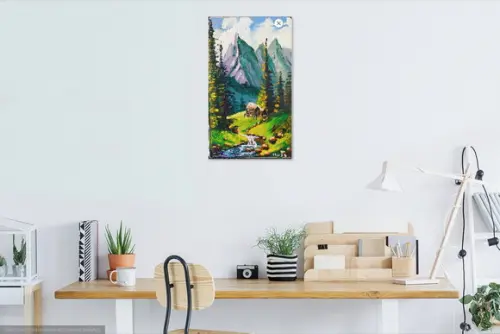 Quadro Decorativo Paisagem Montanha Riacho Presente de Natal