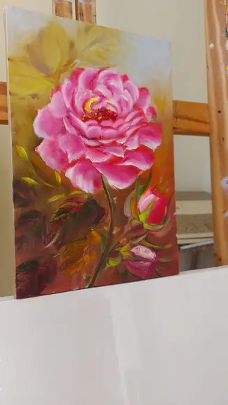 Quadro Decorativo para Sala e Quarto Pintura em Tela Rosa