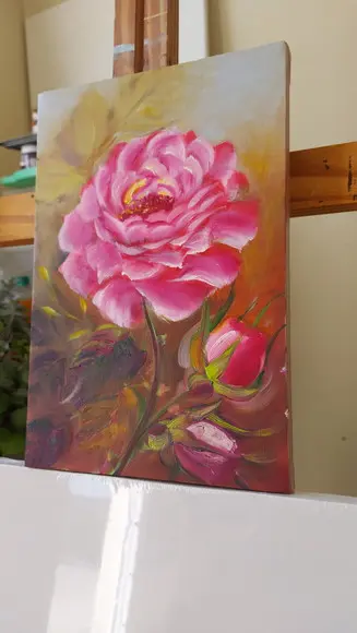 Quadro Decorativo para Sala e Quarto Pintura em Tela Rosa