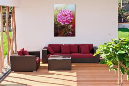 Quadro Decorativo para Sala e Quarto Pintura em Tela Rosa