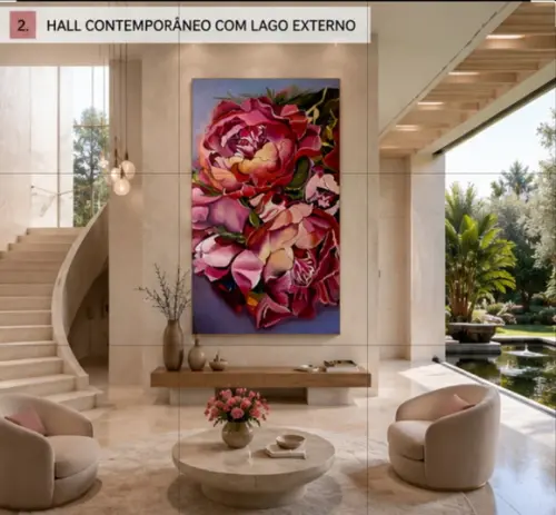 Quadro Decorativo para Sala Floral Peonia Presente de Natal