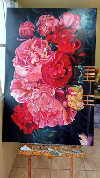 Quadro Decorativo para Sala Floral Peonias Presente de Natal