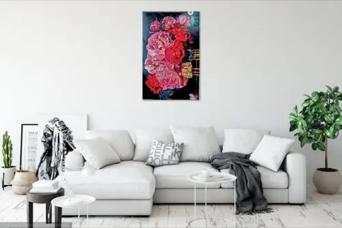 Quadro Decorativo para Sala Floral Peonias Presente de Natal