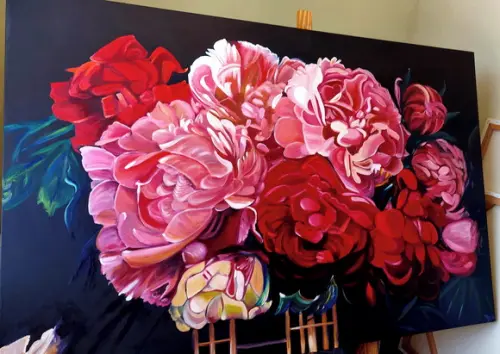 Quadro Decorativo para Sala Floral Peonias Presente de Natal
