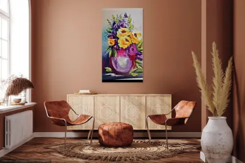 Quadro Decorativo para Sala Pintura em Tela Rosas Coloridas