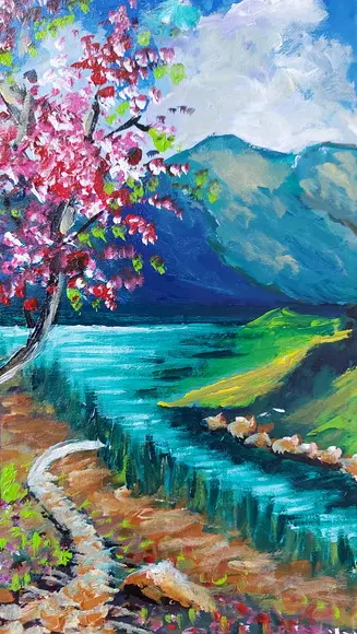 Quadro Decorativo para Sala Pintura Tela Paisagem Ipê Rosa