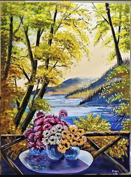 Quadro Decorativo para Sala Pintura Tela Paisagem Varanda