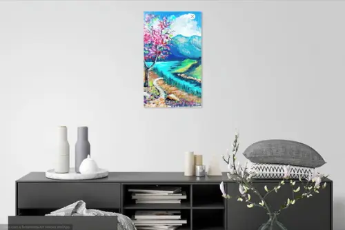 Quadro Decorativo para Sala Pintura Tela Paisagem Ipê Rosa