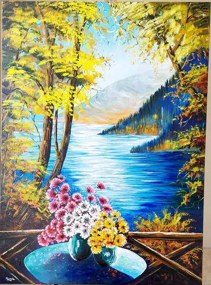 Quadro Decorativo para Sala Pintura Tela Paisagem Varanda
