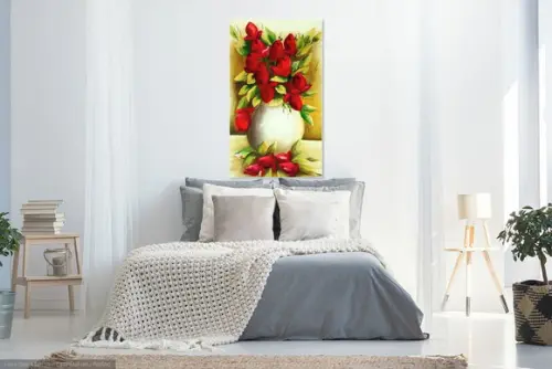 Quadro Decorativo para Sala Pintura Tela Tulipas Vermelhas