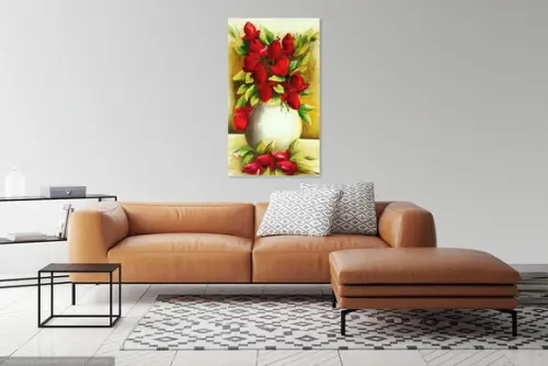Quadro Decorativo para Sala Pintura Tela Tulipas Vermelhas